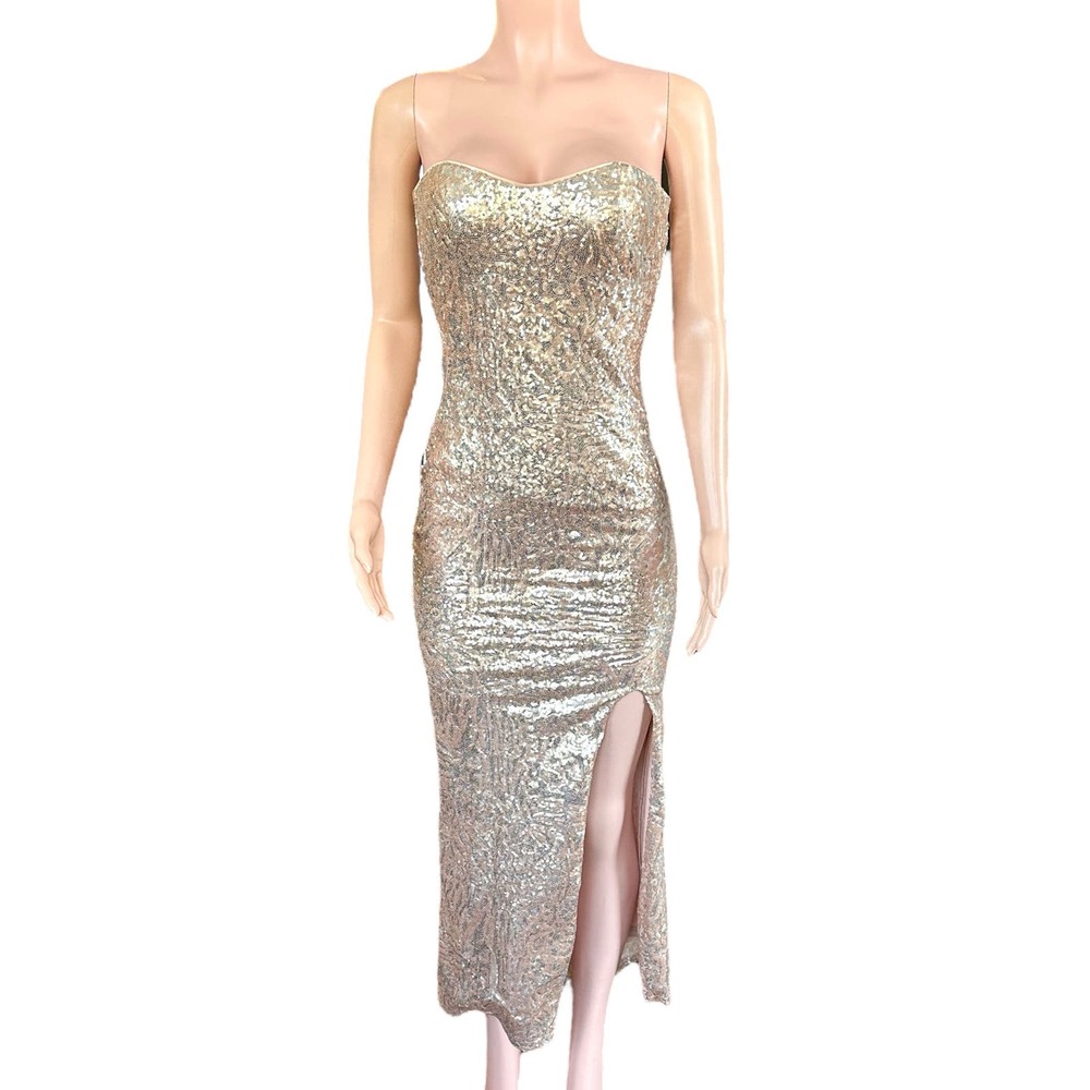 Jump Apparel Metallic Sequins Strapless Petite Junior's Dress Gown Size 1/2